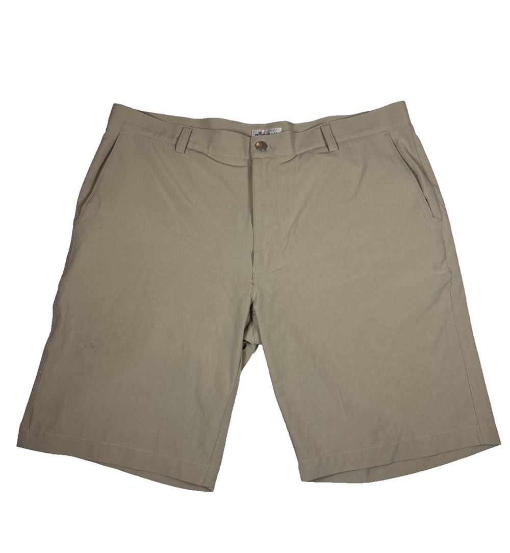 PETER MILLAR MEN'S PERFORMANCE GOLF SHORTS TAN KHAKI SIZE 38 PRE-OWNED